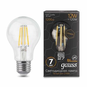 Лампа светодиодная филаментная Gauss E27 12W 2700К прозрачная 102802112