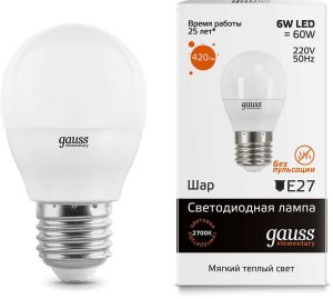 Лампа светодиодная Gauss E27 6W 3000K матовая 53216